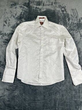 Vicci Uomo Mens M White Paisley Dress Shirt Long Sleeve